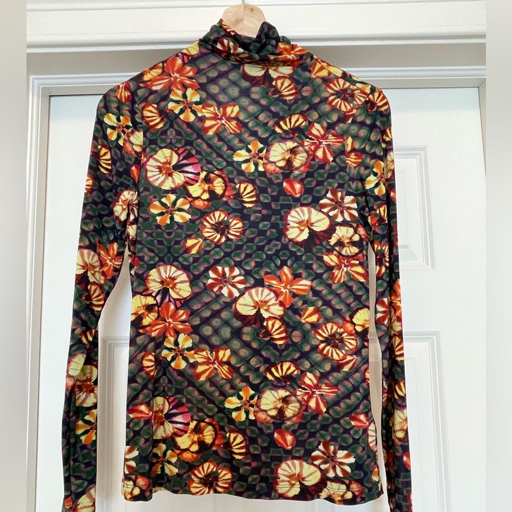 Ulla Johnson Floral Turtleneck Top in Black, Orange, Yellow, Green